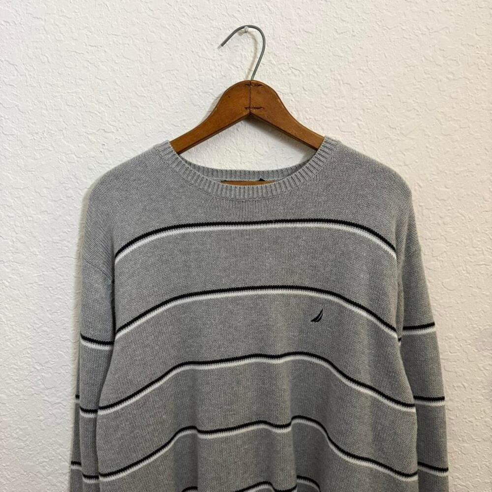Nautica Grey Striped Grunge Style Sweater